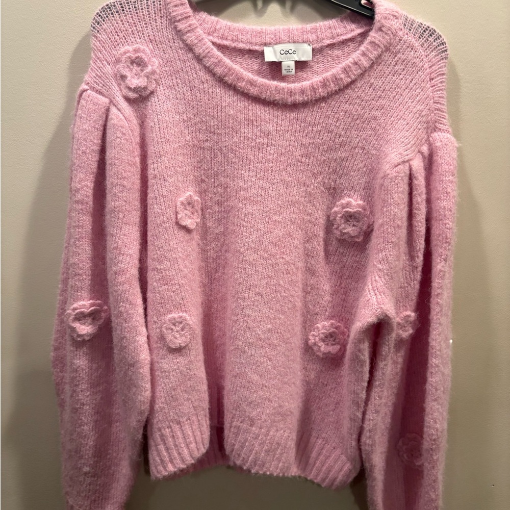 CeCe Pink 3D Floral XL Sweater - Picture 2 of 6